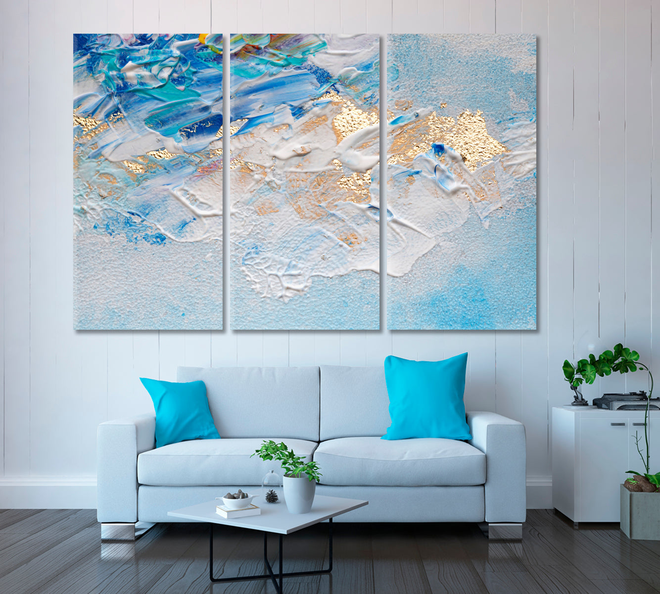 Creative Blue & Gold Painting Canvas Print ArtLexy 3 Panels 36"x24" inches 