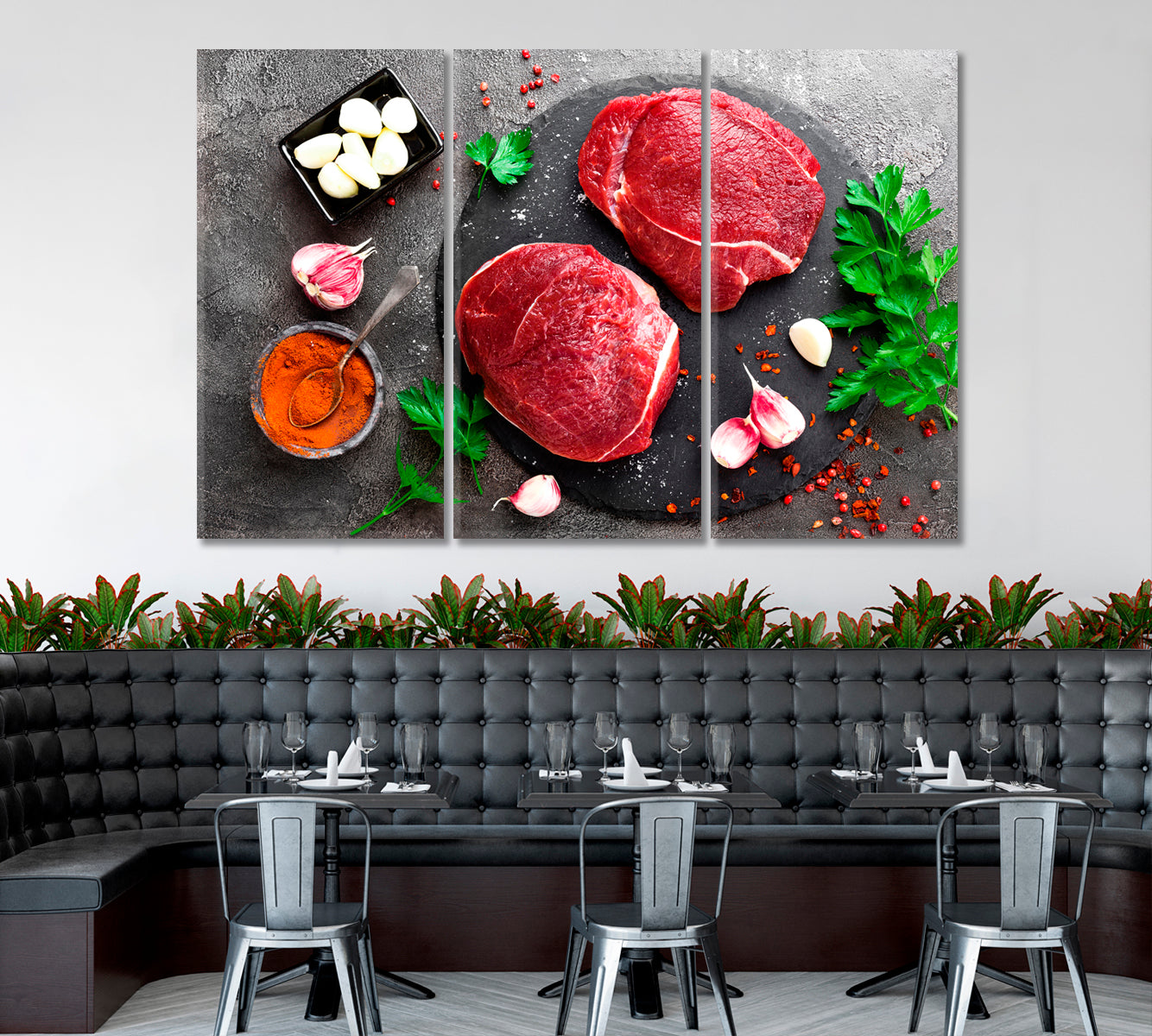 Raw Beef Steaks Canvas Print ArtLexy 3 Panels 36"x24" inches 