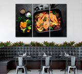 Baked Salmon Fish with Vegetables Canvas Print ArtLexy 3 Panels 36"x24" inches 