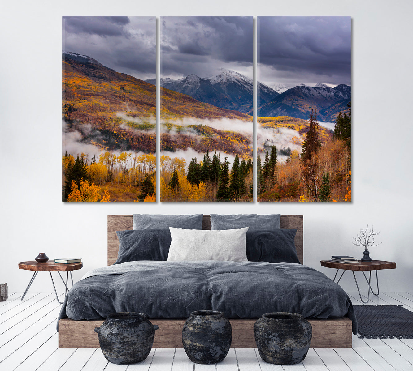 Colorado Rocky Mountains Valley in Fog Canvas Print ArtLexy 3 Panels 36"x24" inches 