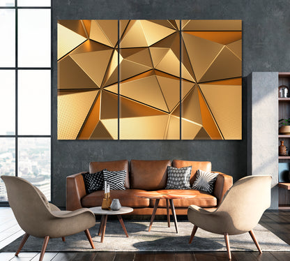 Abstract Gold Triangles Canvas Print ArtLexy 3 Panels 36"x24" inches 