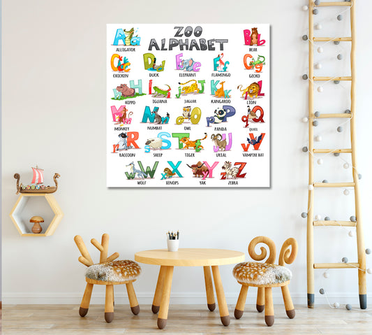 Zoo Alphabet Canvas Print ArtLexy 1 Panel 12"x12" inches 