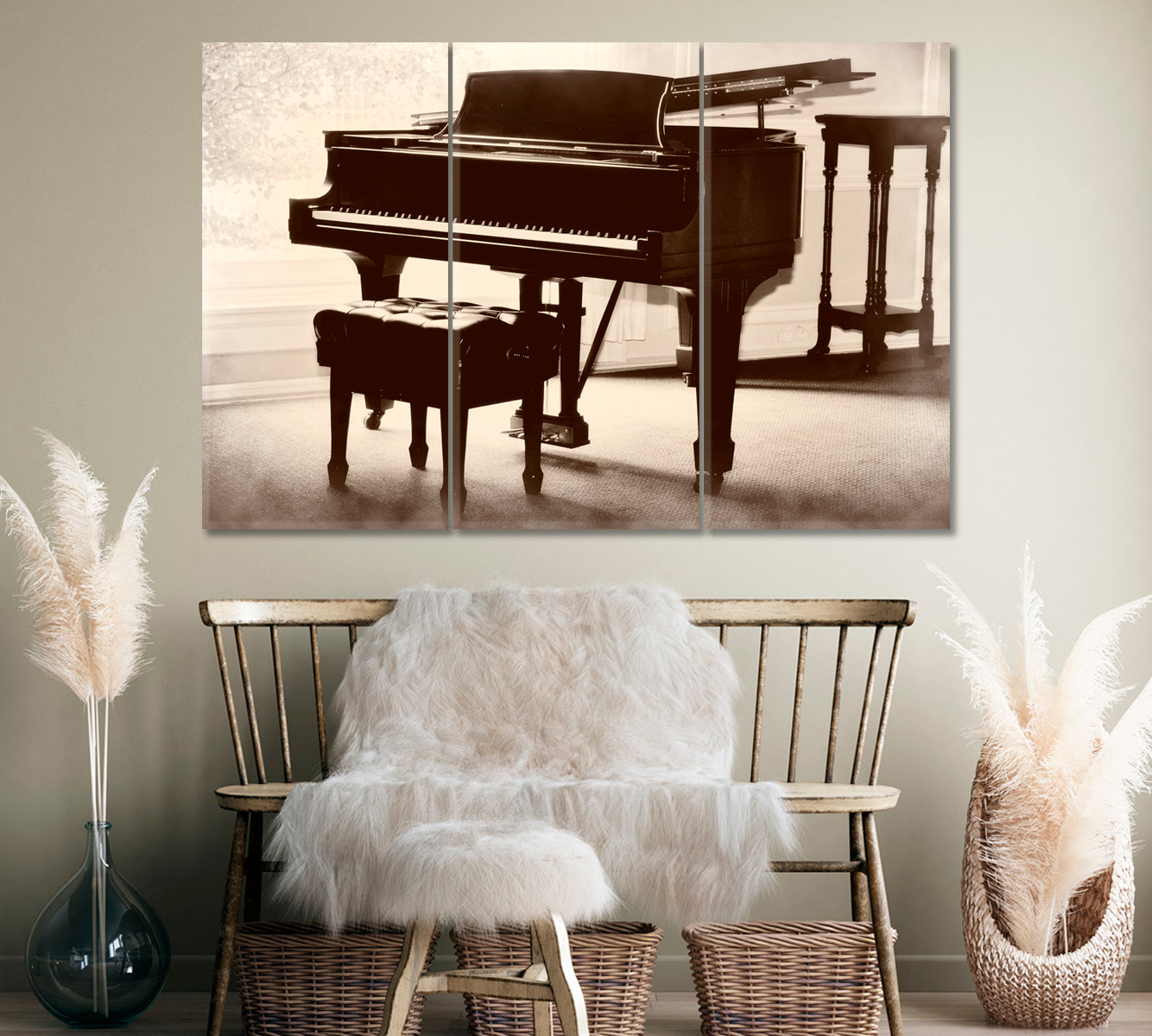 Old Piano Canvas Print ArtLexy 3 Panels 36"x24" inches 