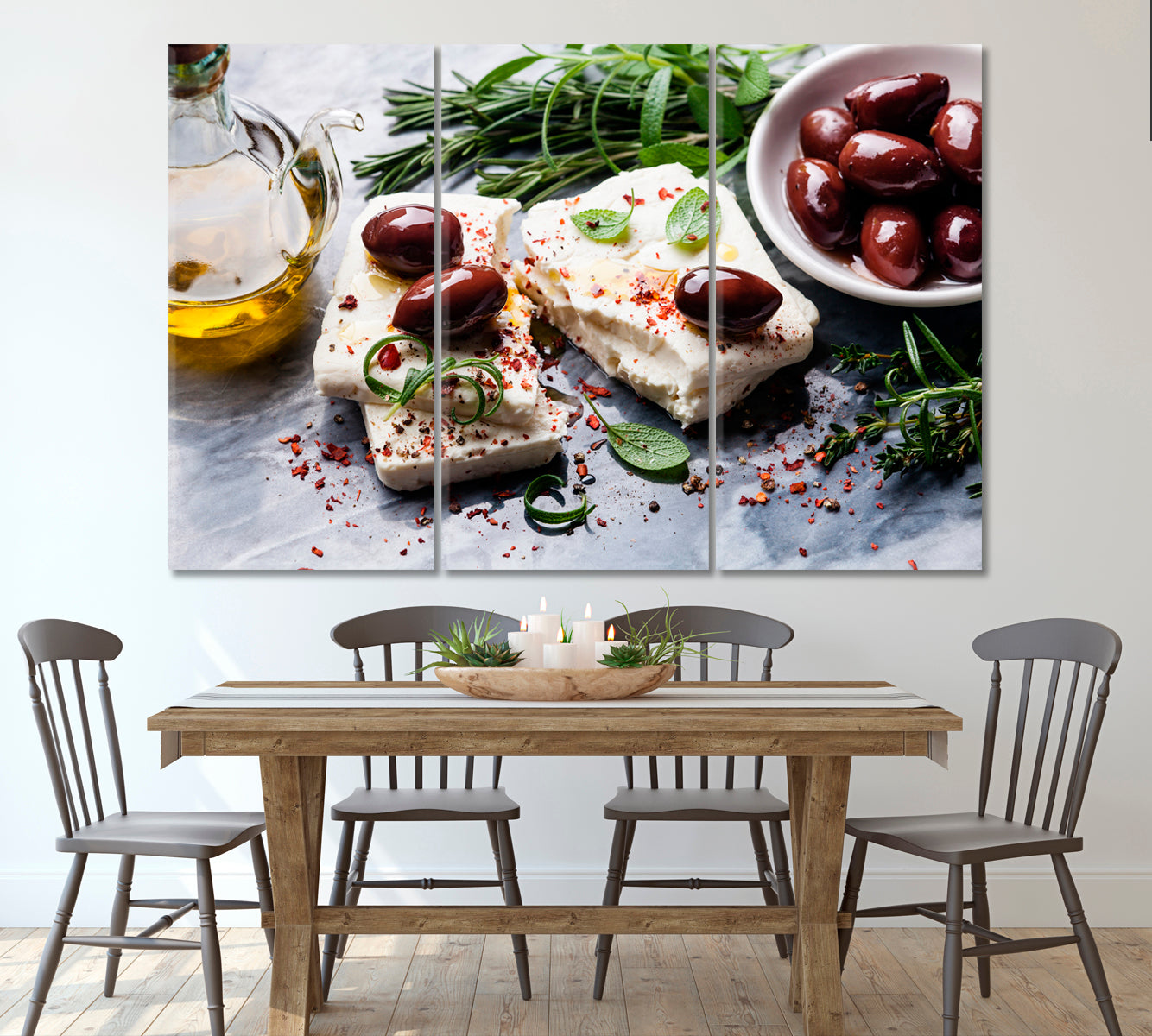 Feta Cheese with Olives Canvas Print ArtLexy 3 Panels 36"x24" inches 