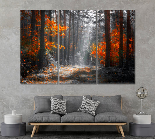 Colorful Autumn Forest Canvas Print ArtLexy 3 Panels 36"x24" inches 