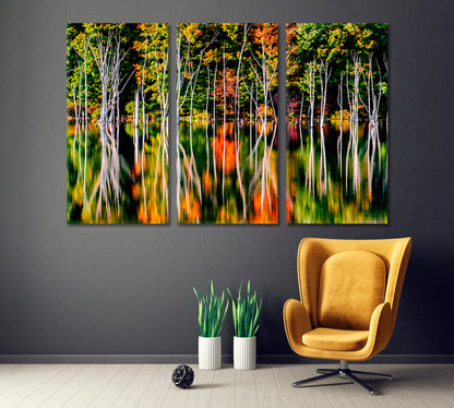 Flooded Forest at Autumn Canvas Print ArtLexy 3 Panels 36"x24" inches 