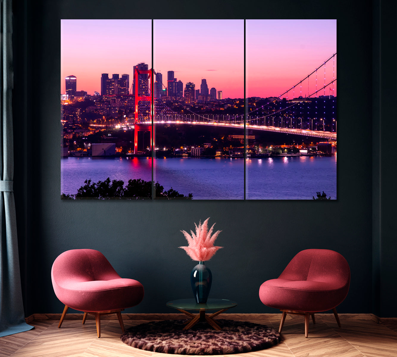 Istanbul Skyscrapers and Bosphorus Bridge Canvas Print ArtLexy 3 Panels 36"x24" inches 