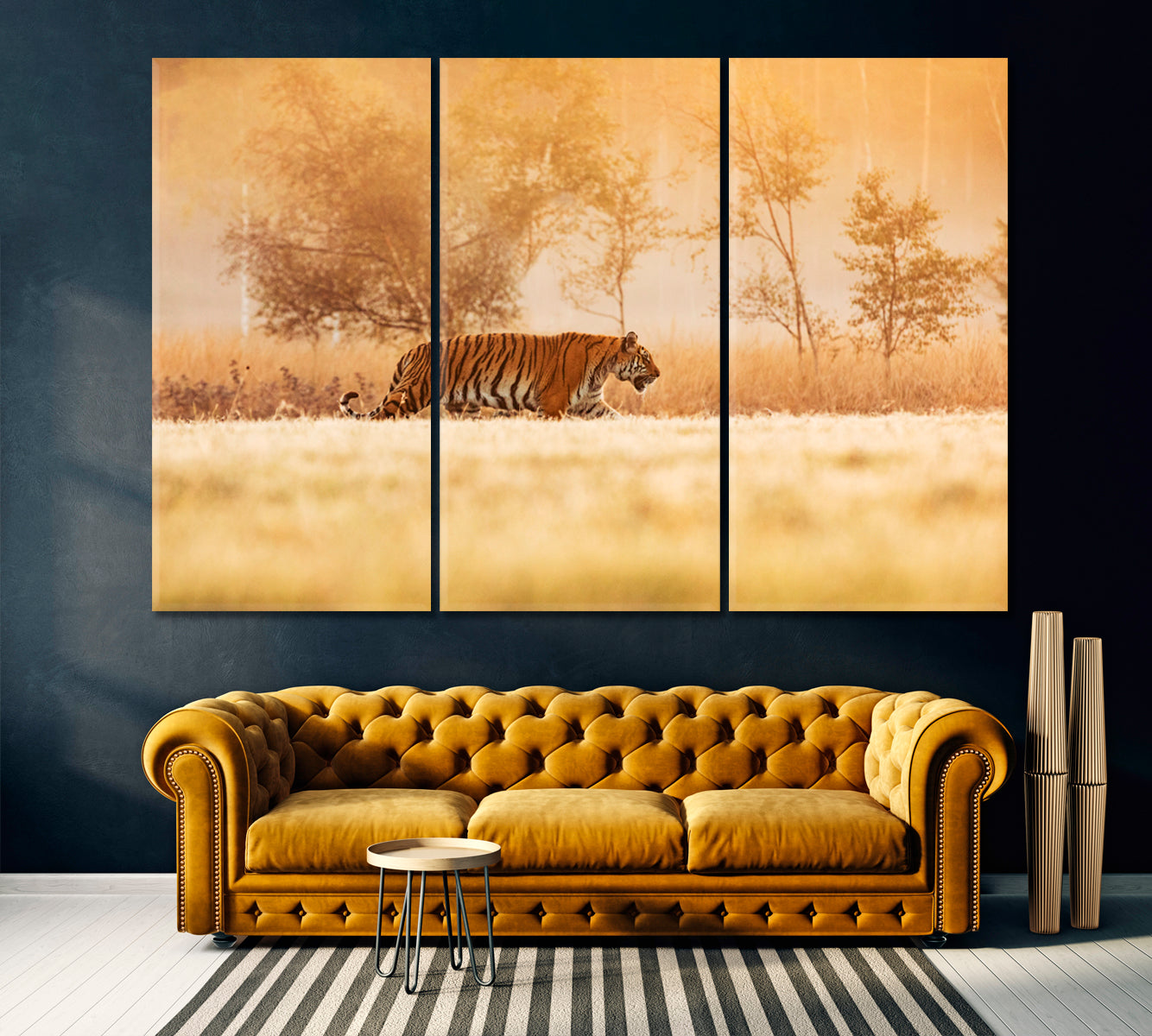 Tiger in Taiga Canvas Print ArtLexy 3 Panels 36"x24" inches 