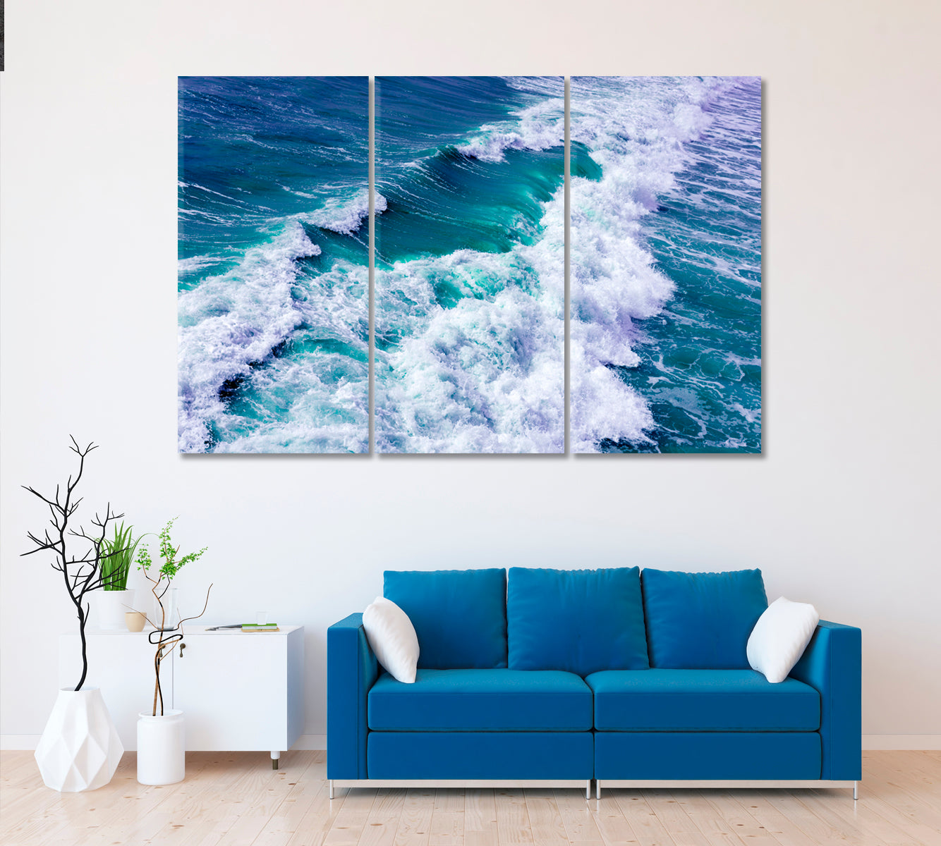 Ocean Waves Canvas Print ArtLexy 3 Panels 36"x24" inches 