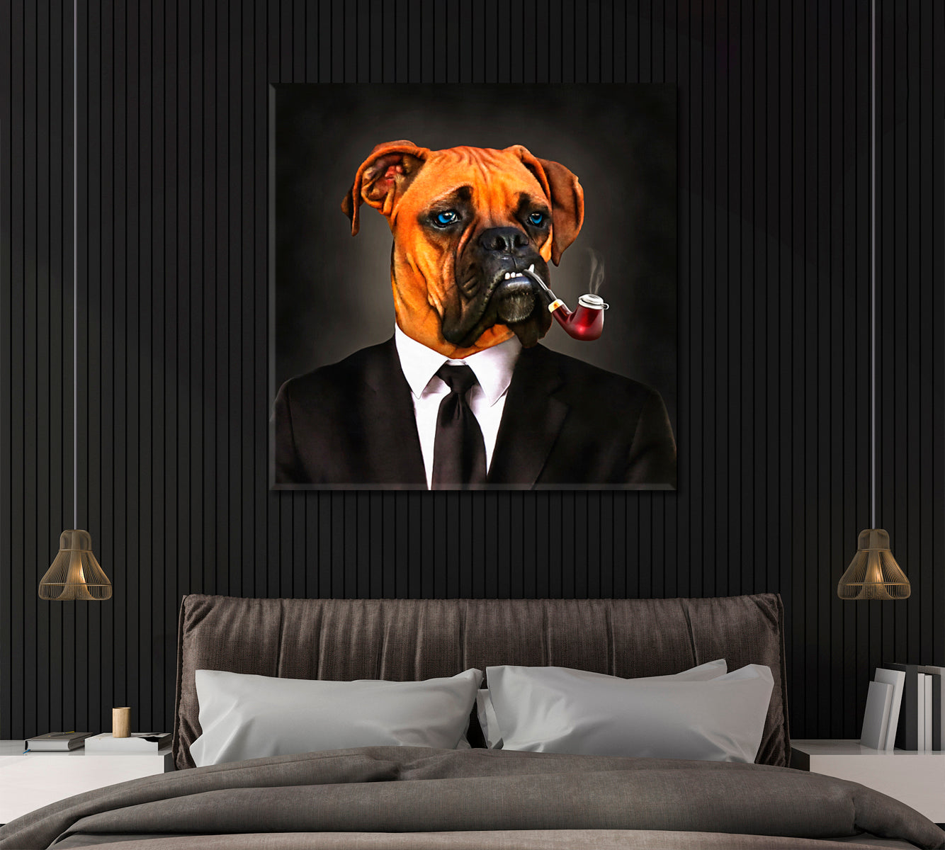 Business Dog with Tobacco Pipe Canvas Print ArtLexy   