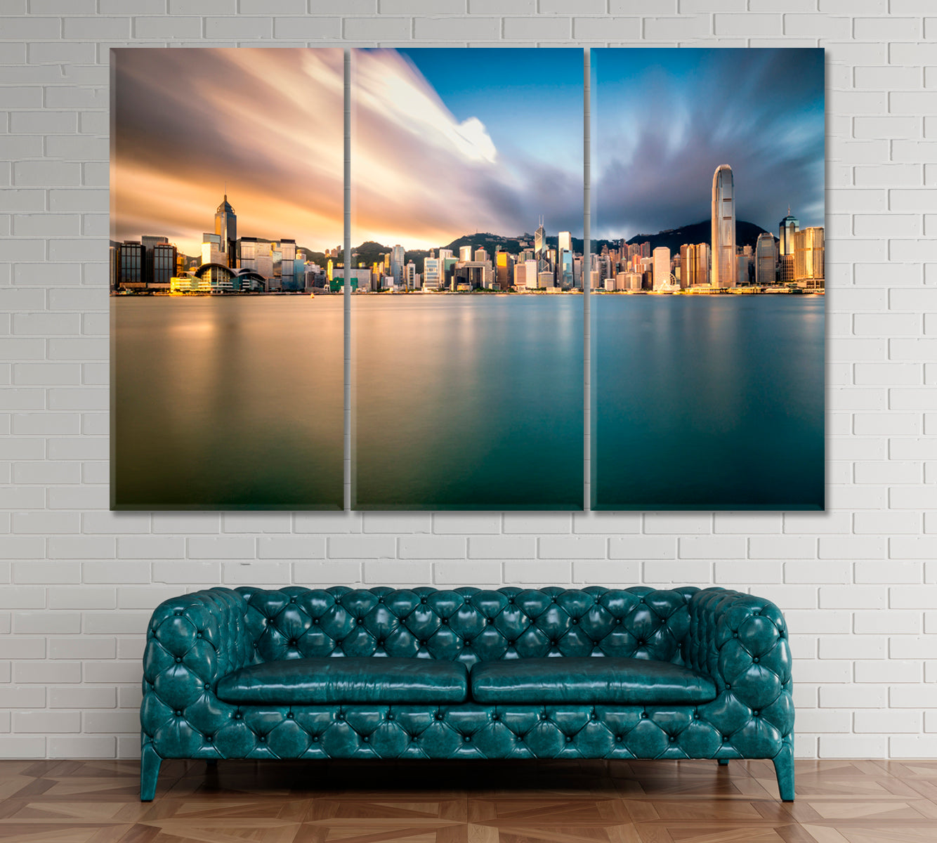 Hong Kong City Skyline and Victoria Harbor Canvas Print ArtLexy 3 Panels 36"x24" inches 