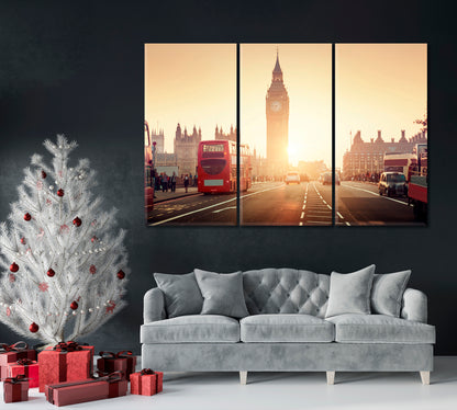 Big Ben and Red Bus London Canvas Print ArtLexy 3 Panels 36"x24" inches 