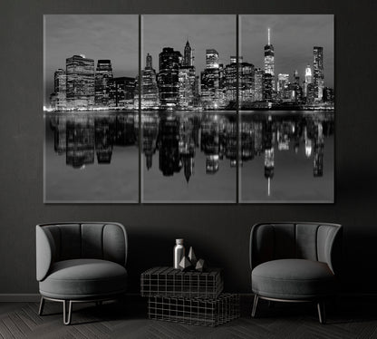 Manhattan Downtown in Black and White Canvas Print ArtLexy 3 Panels 36"x24" inches 