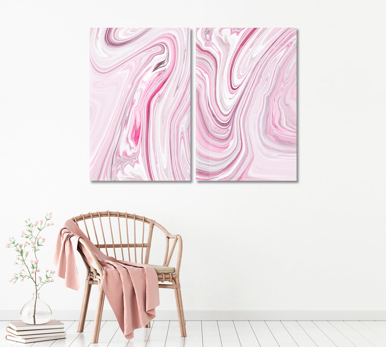 Set of 2 Vertical Modern Pink Marble Waves Canvas Print ArtLexy 2 Panels 32”x24” inches 