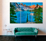 Moraine Lake and Rocky Mountains Alberta Canada Canvas Print ArtLexy 3 Panels 36"x24" inches 