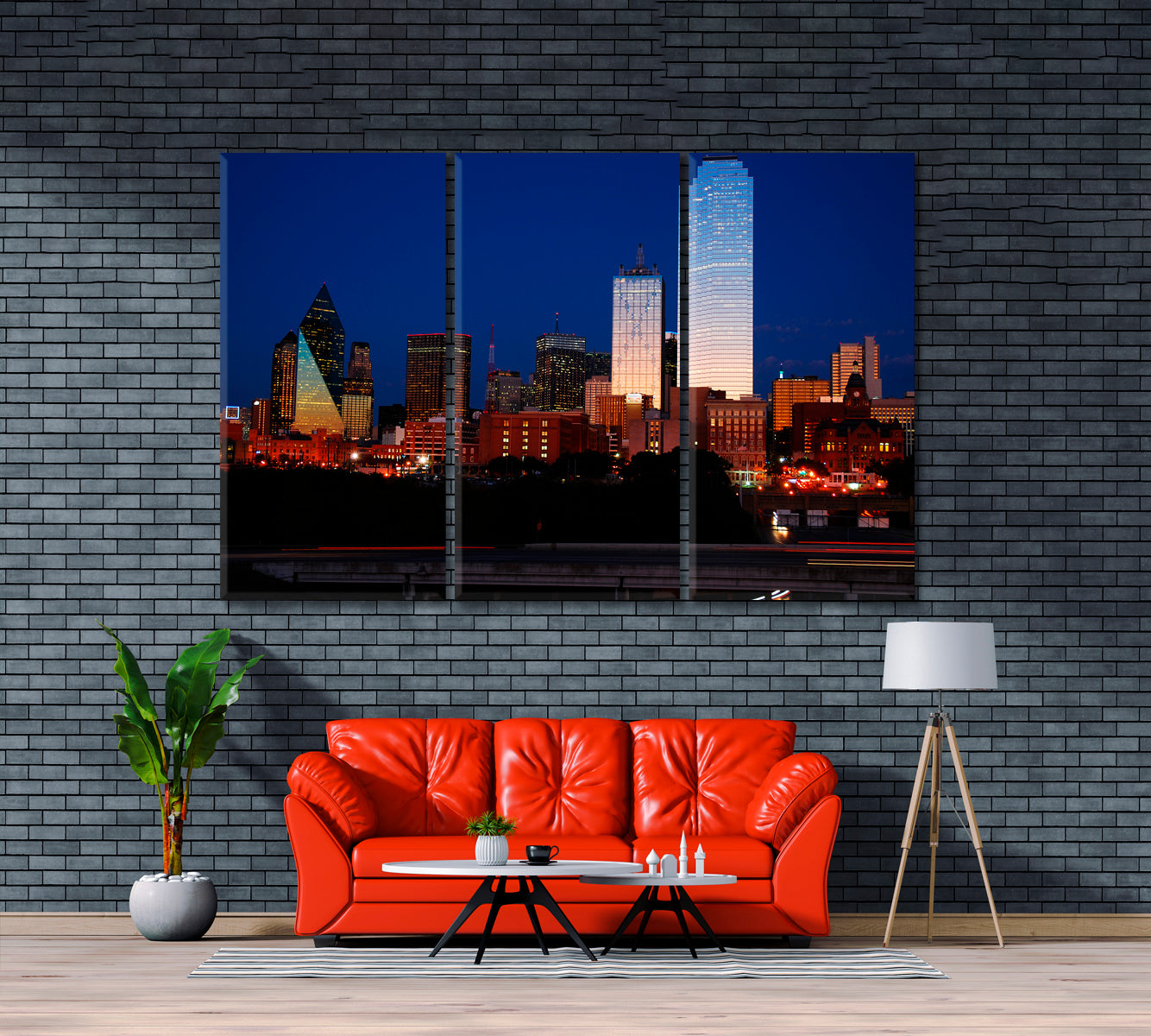 Dallas Skyscrapers at Dusk Canvas Print ArtLexy 3 Panels 36"x24" inches 