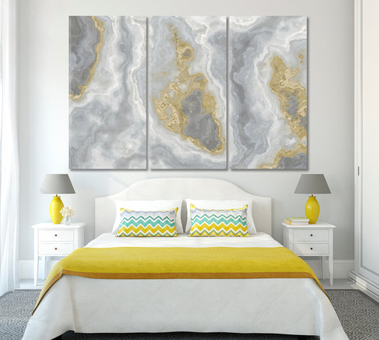 Gray Marble with Golden Veins Canvas Print ArtLexy 3 Panels 36"x24" inches 
