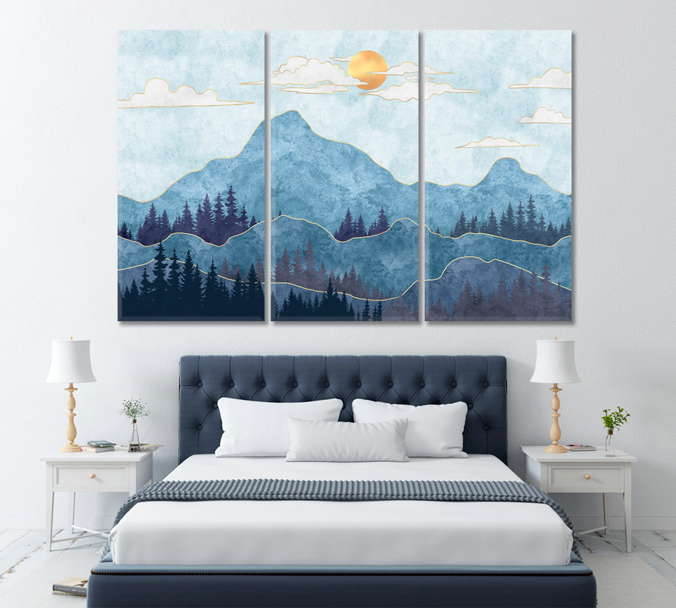 Modern Mountains Landscape Canvas Print ArtLexy 3 Panels 36"x24" inches 
