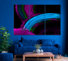 Creative Neon Violet and Blue Brush Strokes Canvas Print ArtLexy 3 Panels 36"x24" inches 