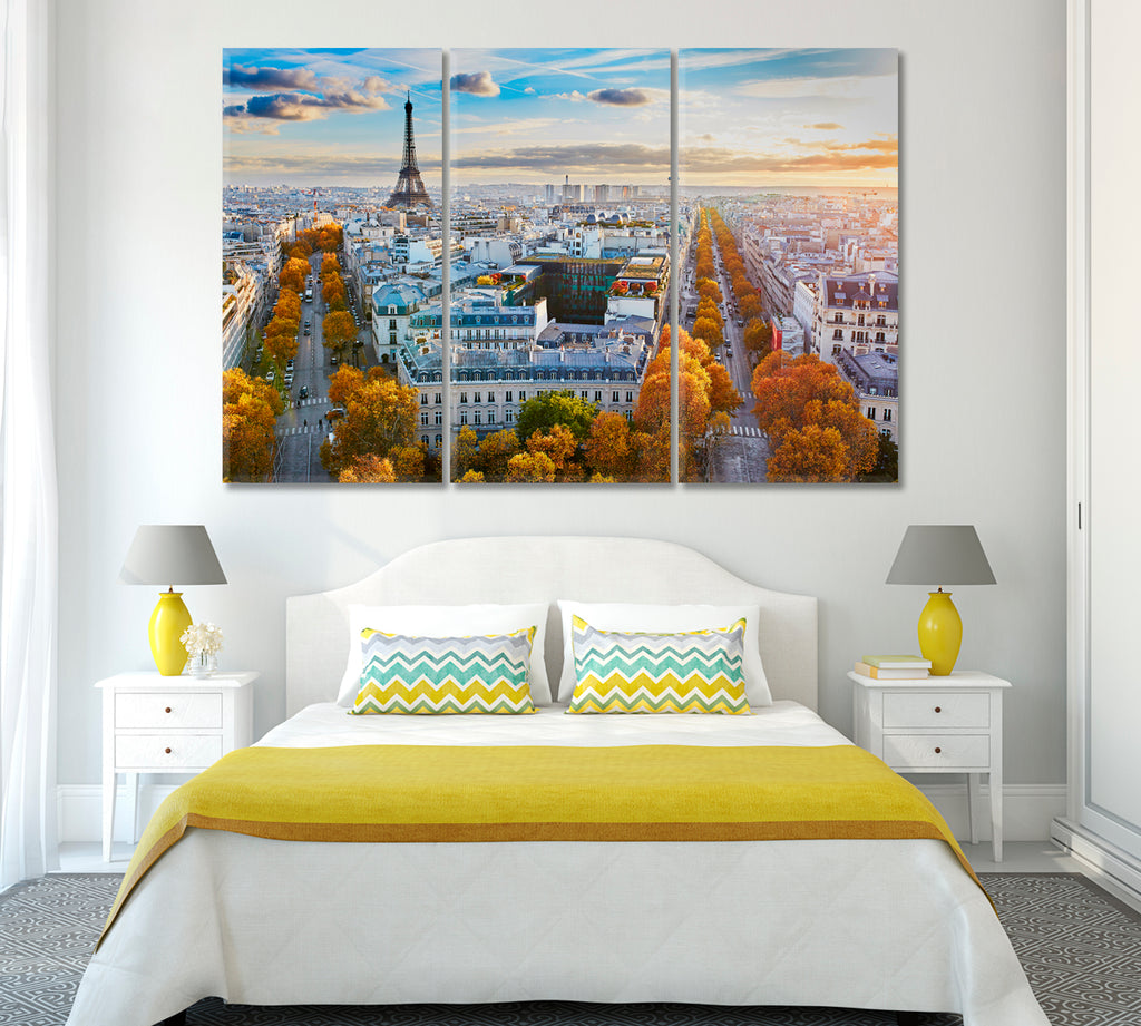 Paris Skyline Canvas Print ArtLexy 3 Panels 36"x24" inches 