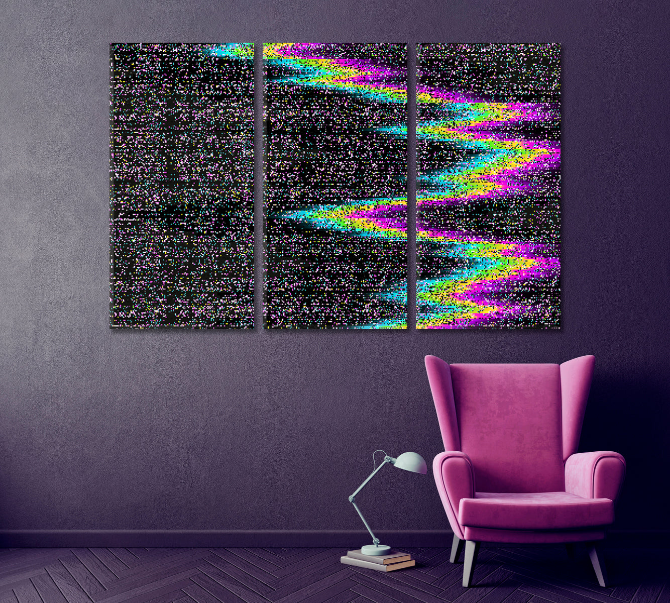 Pixel Noise Abstract Pattern TV Signal Fail Canvas Print ArtLexy 3 Panels 36"x24" inches 