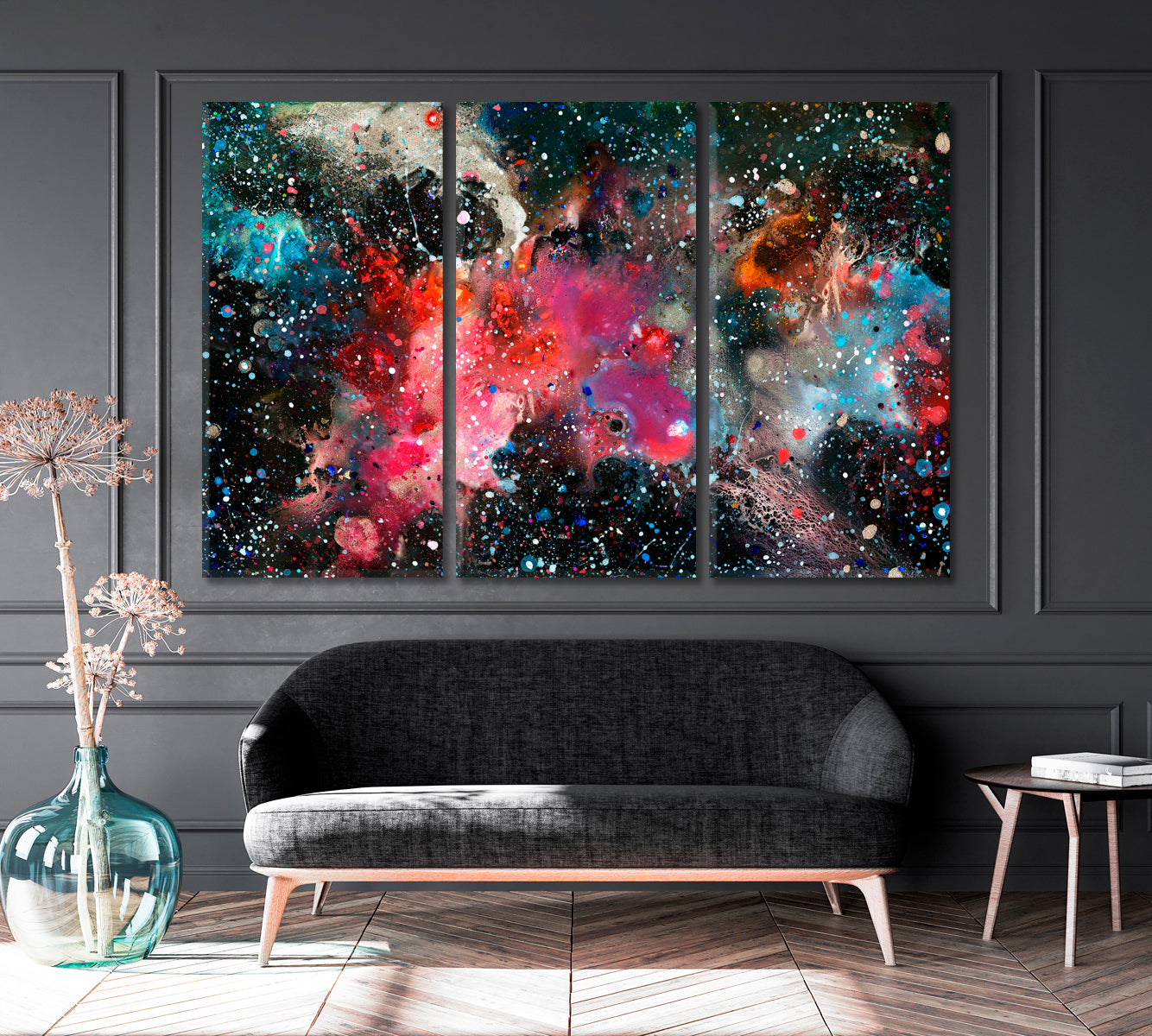Abstract Colorful Space And Stars Canvas Print ArtLexy 3 Panels 36"x24" inches 