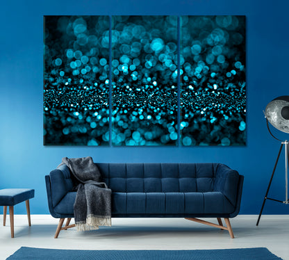 Abstract Blue Glitter Canvas Print ArtLexy 3 Panels 36"x24" inches 