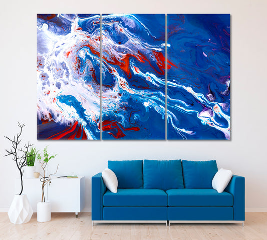 Blue Mixed Flowing Ink Canvas Print ArtLexy 3 Panels 36"x24" inches 