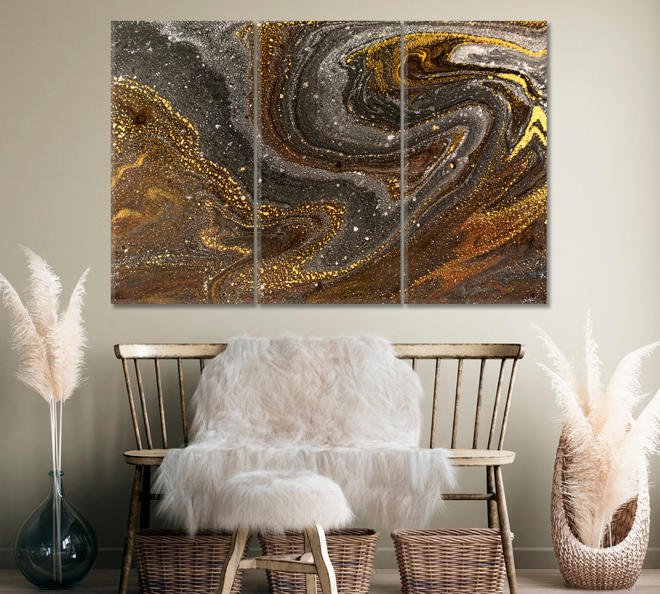Abstract Marble Mixed Acrylic Paints Canvas Print ArtLexy 3 Panels 36"x24" inches 