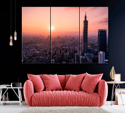 Sunset over Taipei Taiwan Canvas Print ArtLexy 3 Panels 36"x24" inches 