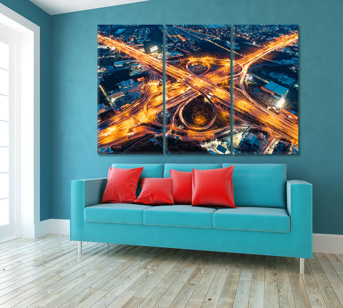 Expressway at Night Canvas Print ArtLexy 3 Panels 36"x24" inches 