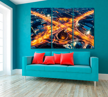 Expressway at Night Canvas Print ArtLexy 3 Panels 36"x24" inches 