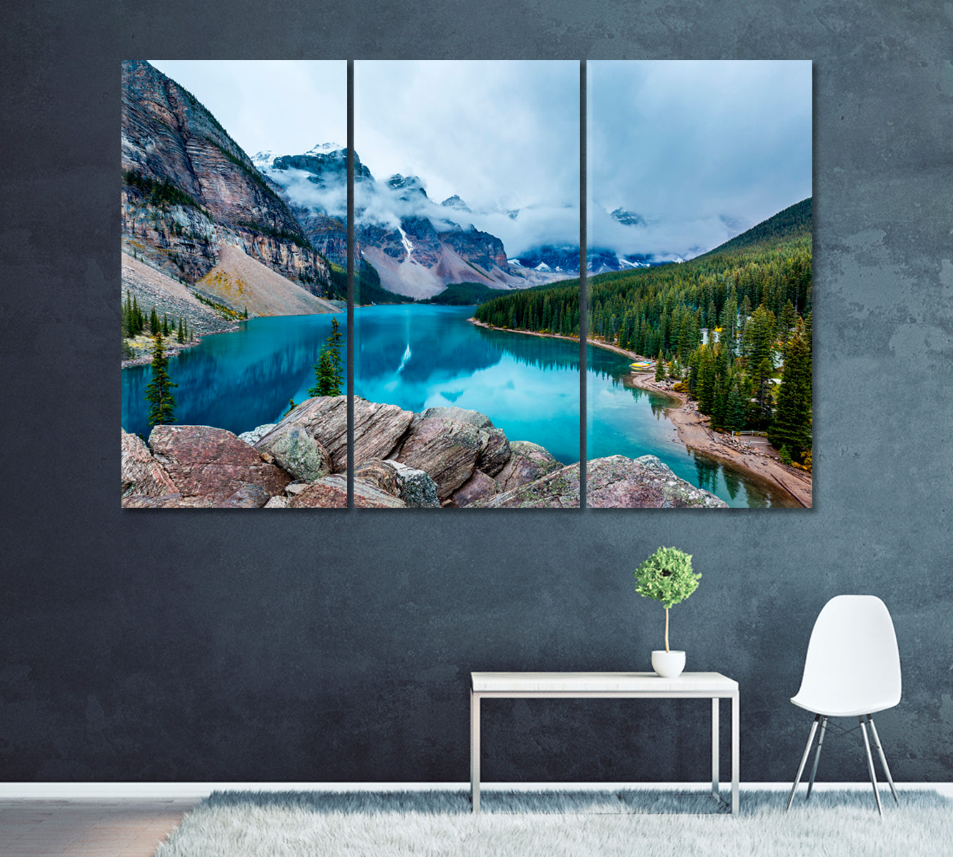 Moraine Lake Canada Canvas Print ArtLexy 3 Panels 36"x24" inches 