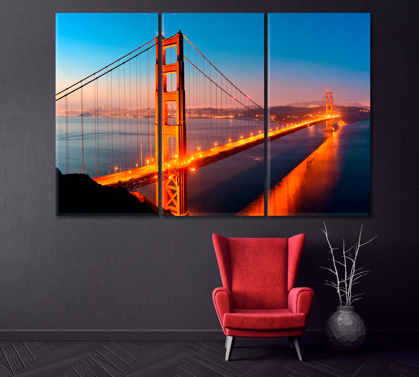 Golden Gate Bridge San Francisco Canvas Print ArtLexy 3 Panels 36"x24" inches 