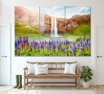 Seljalandsfoss Waterfall Iceland Canvas Print ArtLexy 3 Panels 36"x24" inches 