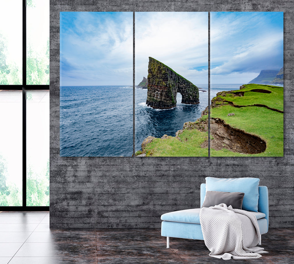 Drangarnir Gate Faroe Islands Denmark Canvas Print ArtLexy 3 Panels 36"x24" inches 