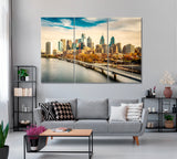 Philadelphia Skyline and Schuylkill River Canvas Print ArtLexy 3 Panels 36"x24" inches 