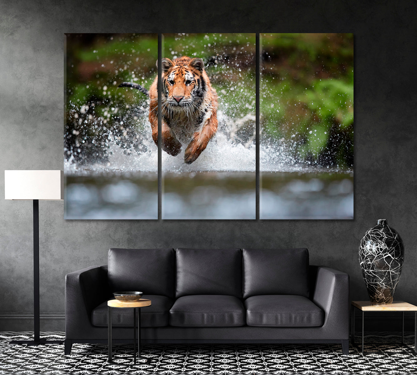 Amur Tiger in Natural Habitat Taiga Canvas Print ArtLexy 3 Panels 36"x24" inches 