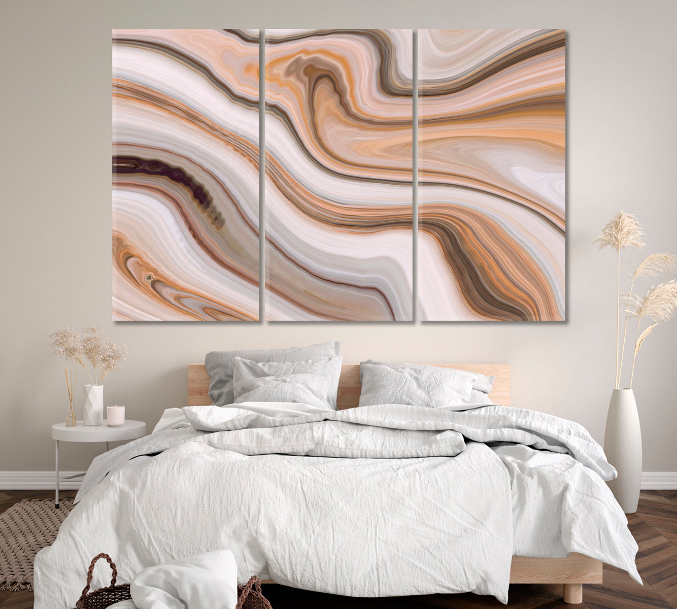 Brown Marble Ink Pattern Canvas Print ArtLexy 3 Panels 36"x24" inches 