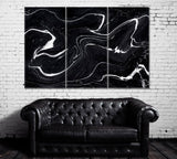 Black Marble Acrylic Waves Canvas Print ArtLexy 3 Panels 36"x24" inches 