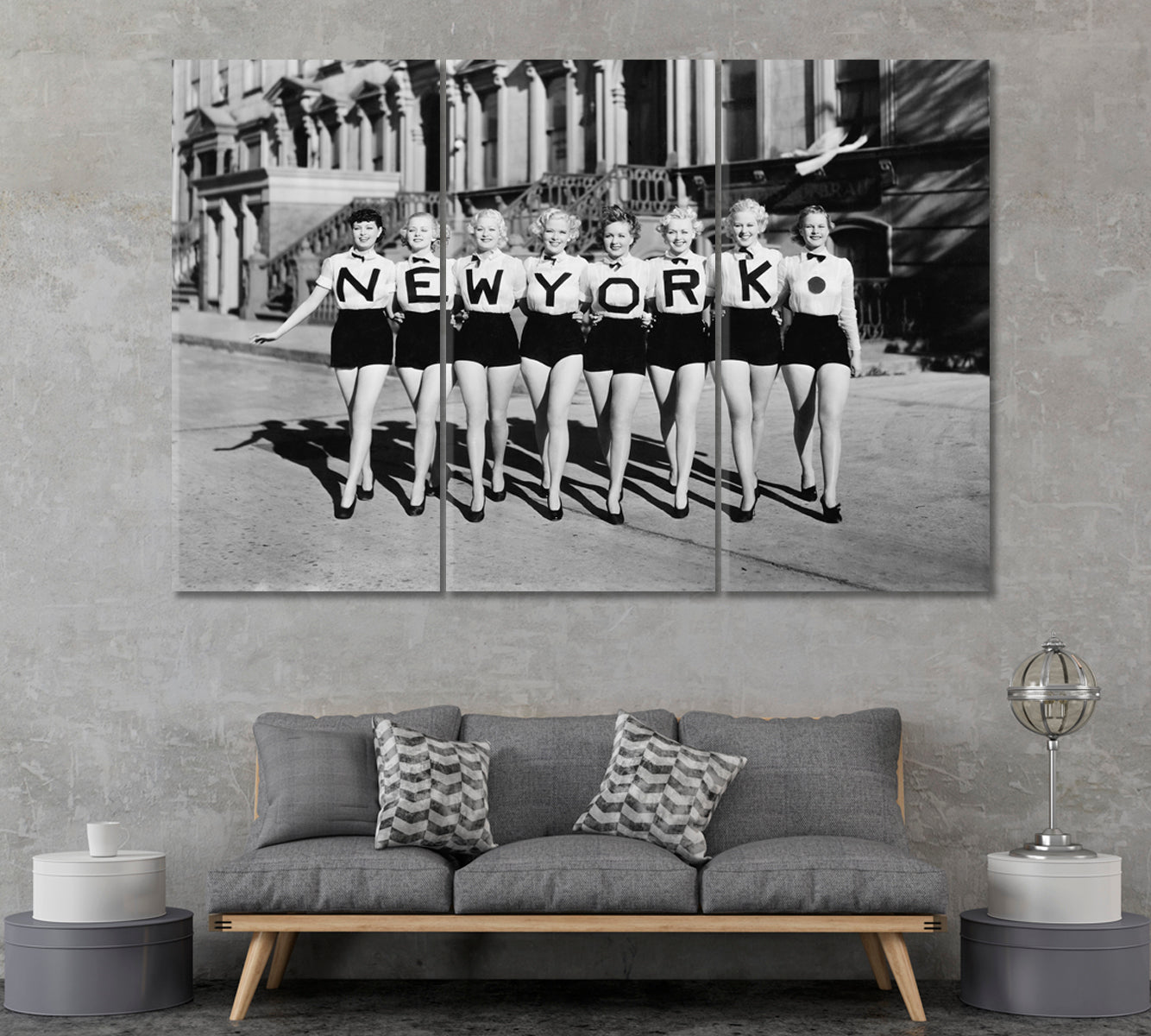 Retro Snapshot Chorus Line with New York on T-Shirts Canvas Print ArtLexy 3 Panels 36"x24" inches 