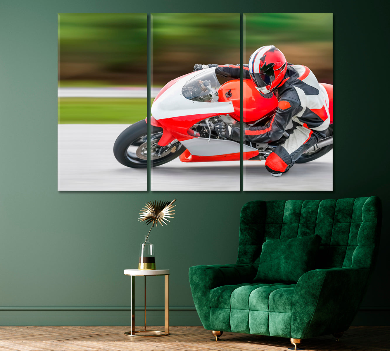 Motorcyclist on Track Canvas Print ArtLexy 3 Panels 36"x24" inches 