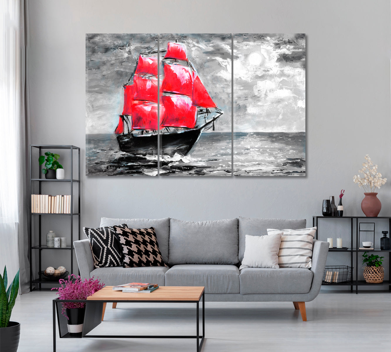 Scarlet Sails Canvas Print ArtLexy 3 Panels 36"x24" inches 
