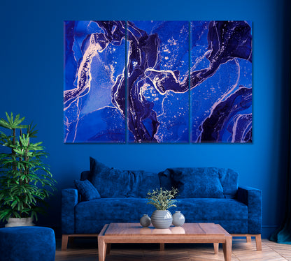 Luxury Abstract Blue Marble Canvas Print ArtLexy 3 Panels 36"x24" inches 