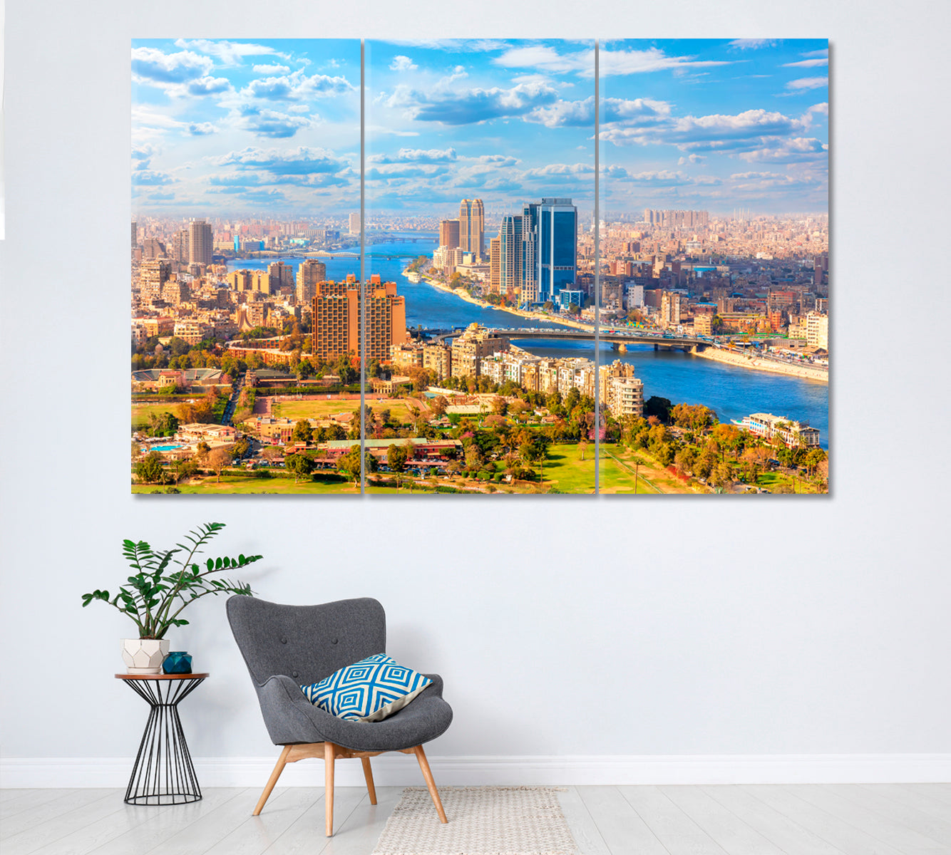 Cairo and Nile Egypt Canvas Print ArtLexy 3 Panels 36"x24" inches 