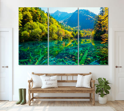 Jiuzhaigou Five Flower Lake China Canvas Print ArtLexy 3 Panels 36"x24" inches 