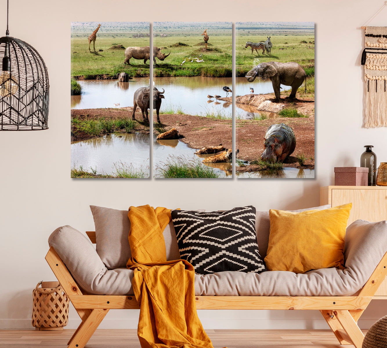 Wild Animals Around Watering Hole Kenya Africa Canvas Print ArtLexy   