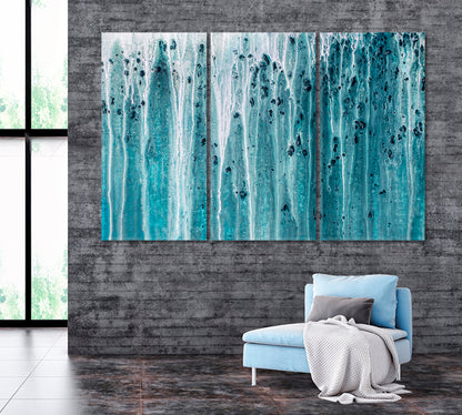 Abstract Blue Paint Drips Canvas Print ArtLexy 3 Panels 36"x24" inches 