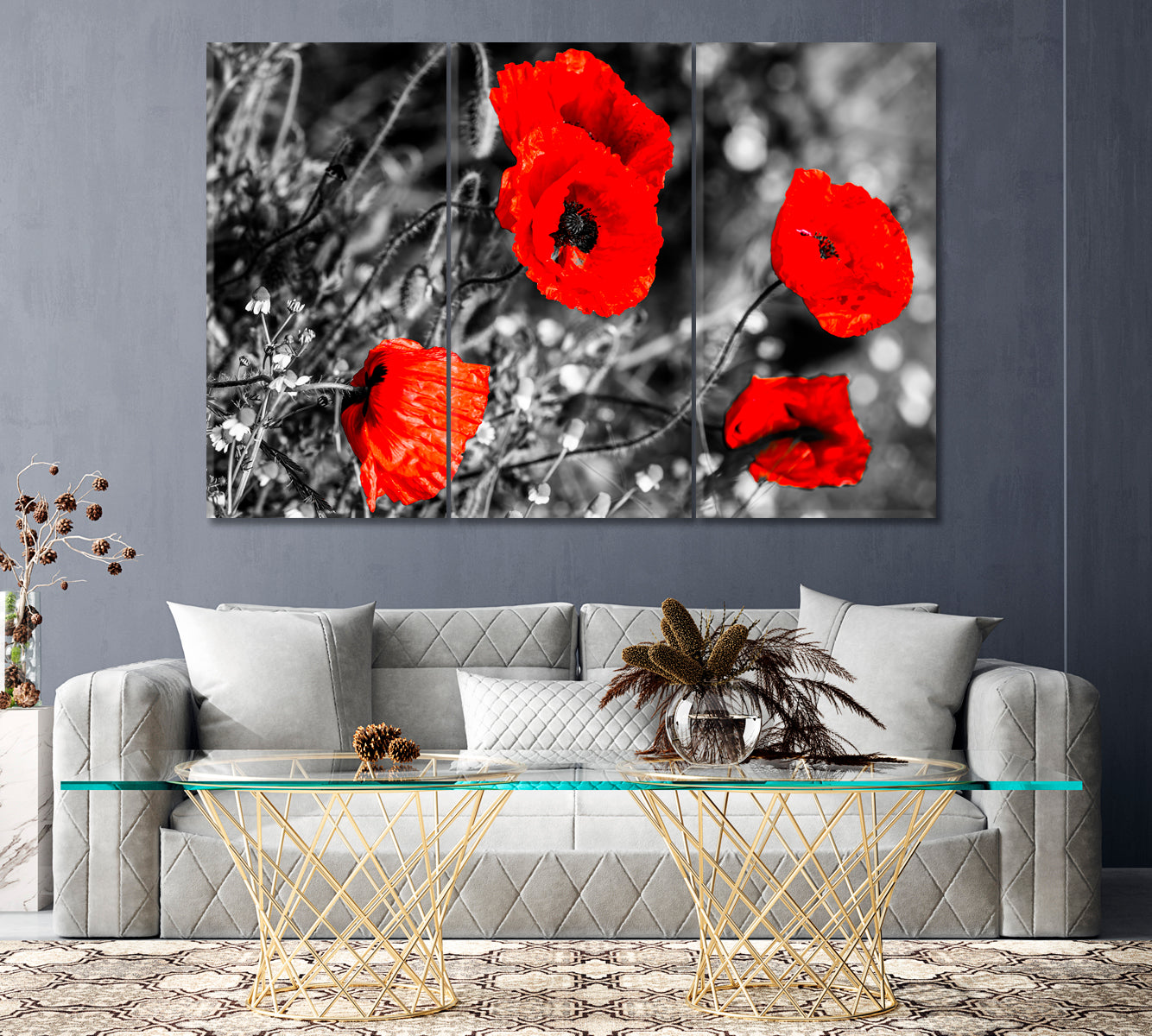 Poppy Flowers Canvas Print ArtLexy 3 Panels 36"x24" inches 