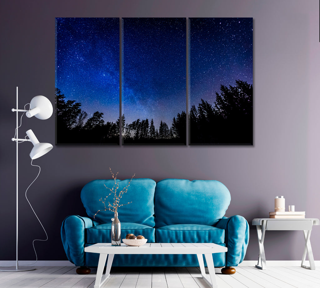 Beautiful Night Starry Sky Canvas Print ArtLexy 3 Panels 36"x24" inches 